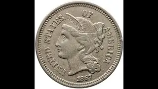 1867 3 Cents Nickel USA Coin Overstruck