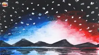 Dream Night Sky Mountain with Stars in pastel color | Beautiful Scenery Easy Painting