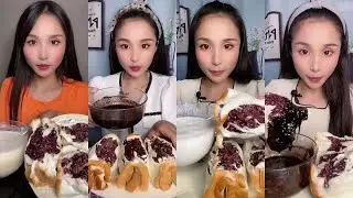 ASMR PURPLE GLUTINOUS RICE DIPPED IN CHOCOLATE & MILK MUKBANG | KWAI EATING SHOW |먹방|CHINESE DESSERT