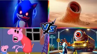 Sonic Exe Vs Erosion Worm Vs Peppa Pig Exe Vs School Bus | Professor Tiles Hop | Tiles Hop!