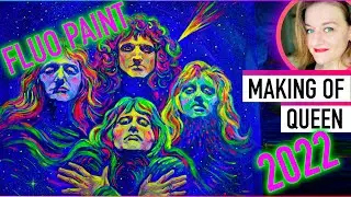 Making of Celestial Queen - Full Timelapse of Queen Band Art | UV Blacklight Acrylic Painting