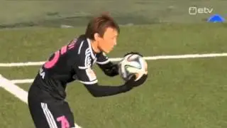 Nomme Kalju Hidetoshi Wakui celebrates goal by bowling over team!