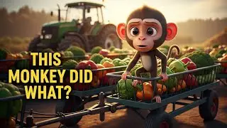 Baby Monkey Drives Tractor, Harvests Tomatoes & Builds Wooden Bridge Across River!🐒🚜