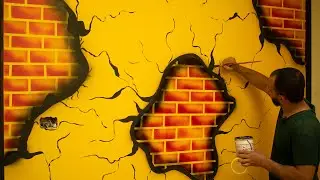 اصنع بنفسك ديكور وهم  بصري ثري دي بالشريط اللاصق و الاسبراي wall cracks spray design
