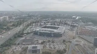 A-Log. Ghent, Belgium. Ghelamco Arena - Home arena of the Ghent football club, built in 2013, Aerial