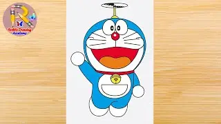 How to draw Doraemon drawing step by step for kids | Easy Doraemon drawing flying with bamboo copter