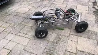 Homemade 1/4 scale 49cc gas RC car, first run.