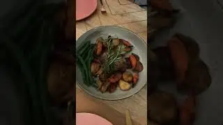 Slow cooked lamb shoulder with roast veggies