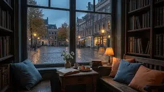 Anxiety Melter | Rain Piano for Sleep | Dark Bookstore Ambience | Sleep Calmly 🌌