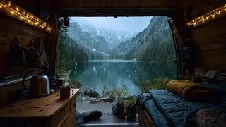 Sleep Better with Rain Inside Campervan with Mountain Lake 🚐 Discover Peaceful Sleep with Rain