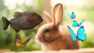 Animals Pleasant Rabbit, Butterfly and Piranha