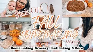 FALL HOMEMAKING 2023 | FALL DAY IN THE LIFE | SAHM | GROCERY HAUL | PEACH CRISP RECIPE