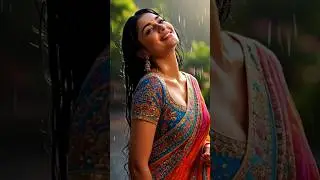 Beautiful Woman in Saree Smiling in Rain 🌧 | Aesthetic Shorts #shorts #romantic #saree