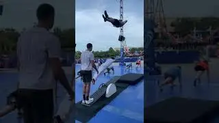 HUGE backflip over an acrobat doing a dive roll!