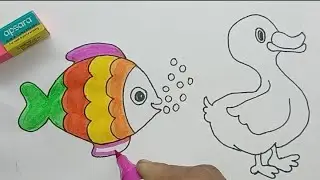 How to draw Fish🐟 and Duck🐤 drawing for kids Colouring Tutorial #artwork #artist #trending #painting