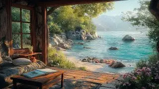🌸🪟 Coastal Spring Window View | Gentle Ocean Waves & Birds