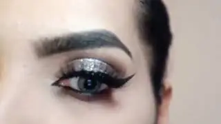 Quick glitter halo eye makeup with perfect winged eyeliner