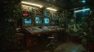 Cosmic Control Room Ambience | Vintage Sci-Fi Space Sounds at Night