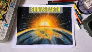 &ldquo;SUN vs EARTH 🌍🔥 | What If They Collide? | Oil Pastel Art&rdquo;