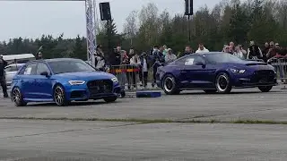 Ford Mustang GT 5.0 Supercharged vs Audi RS3 Sportback Quattro 2.5TFSI 1/4 mile drag race