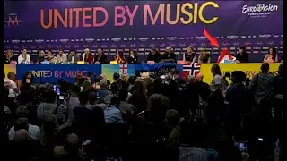 Joost Klein covers his head with flag during Israel's Press Conference!