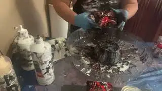 DIY -Resin - Black, Red Coaster pour and spin #42