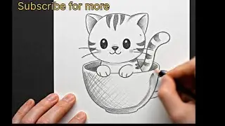 Cute Cat in a Cup Drawing 🐱☕ #catdrawing  #CuteDrawing #PencilSketch #EasyDrawing #Shorts