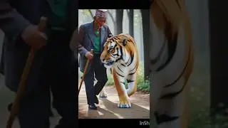 Grandpa morning walk with pet tiger #shorts #aivideo