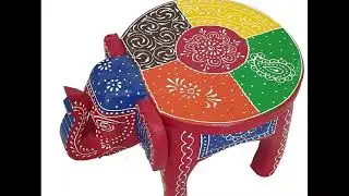 Emuralart - hand painted 8 inch red elephant stool