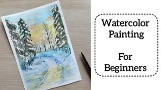 Winter landscape watercolor painting ideas for beginners easy step by step 