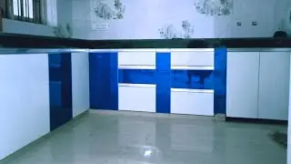Kitchen design photo | modular kitchen Designs | profile handle kitchen design blue and white kitche