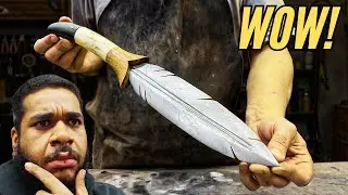 Damascus Steel Feather Knife with a Beautiful Wooden Handle | Lay Reacts