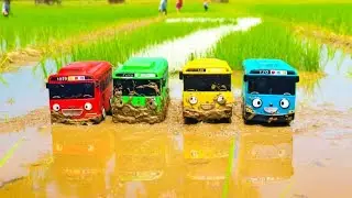 Membersihkan Mainan Mobil Mobilan dalam air warna warni,Mobil Balap,Kereta Api,Bus Telolet,Tayo #63