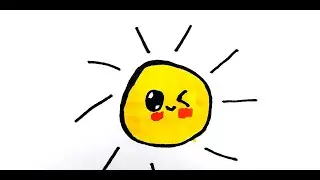 |How to draw a cartoon sun step by step\Как нарисовать солнце с улыбкой поэтапно Рисование маркерами