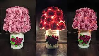 How to make LED Night lamp | Flower lamp using paper & waste Bottle | Low cost handmade Table lamp