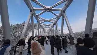 Walking Across the Blue River Bridge | Shirahige Waterfall Views