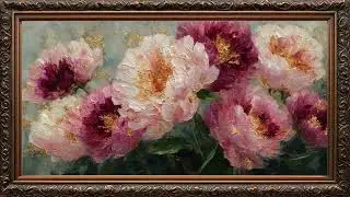 HOT PINK PEONIES PAINT FOR SAMSUNG FRAME TV ART | Frame TV ART | Golden Framed Art | 4k wallpaper