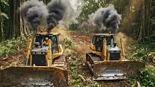 Unstoppable Power: Giant Bulldozers Carving Roads Through the Jungle