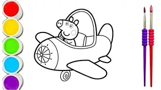 Cute Peppa pig With Aeroplane Drawing, Painting and Coloring for Kids and Toddlers_ Kids