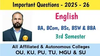 English Important Questions 2025-26 BA Bcom BSc BSW BBA 3rd Semester III Sem Imp OU KU TU PU SU MGU