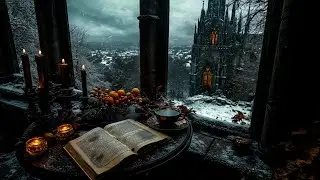 Gothic Winter Study in Silence | Dark Academia Ambience with Snow & Candlelight