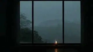 Heavy Rain Through Dark Window — Distant Thunder, Wind in Trees | Deep Night Ambience