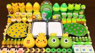 YELLOW vs GREEN! Mixing Random into GLOSSY Slime ! Satisfying Slime Video #421