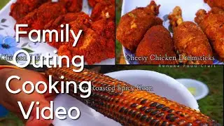 Cheesy Chicken Drumsticks | Fire Roasted Corn | Chicken Pakoda | Family Outing Cooking video