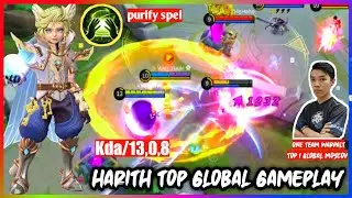Top global harith gameplay SKIN lightborn DAMAGE monster spell purify | kill 13 | mobile legends