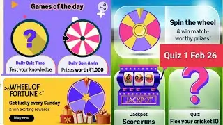 Daily Amazon Quiz Time/WPL Special Quiz/Wheel of Fortune/Pi Referral sunilksaini 1 Feb 26