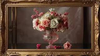 Vintage 3D Vase Pink Flower Painting  | Gold Frame TV Art Screensaver for TV Wallpaper