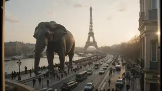 Giant animals walking in the famous cities World