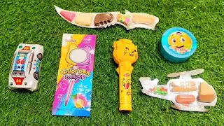 Racing car candy, pen jelly top up lollipop helicopter chocolate & knife chocolate Asmr sound video