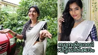 ഓണത്തിനൊരുങ്ങാം|5 products Makeup|hairstyle|3 different settumundu looks|Silver jewellery onam look